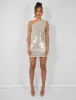 One Shoulder Ruched Metallic Mini Dress Champagne sold by Public Desire