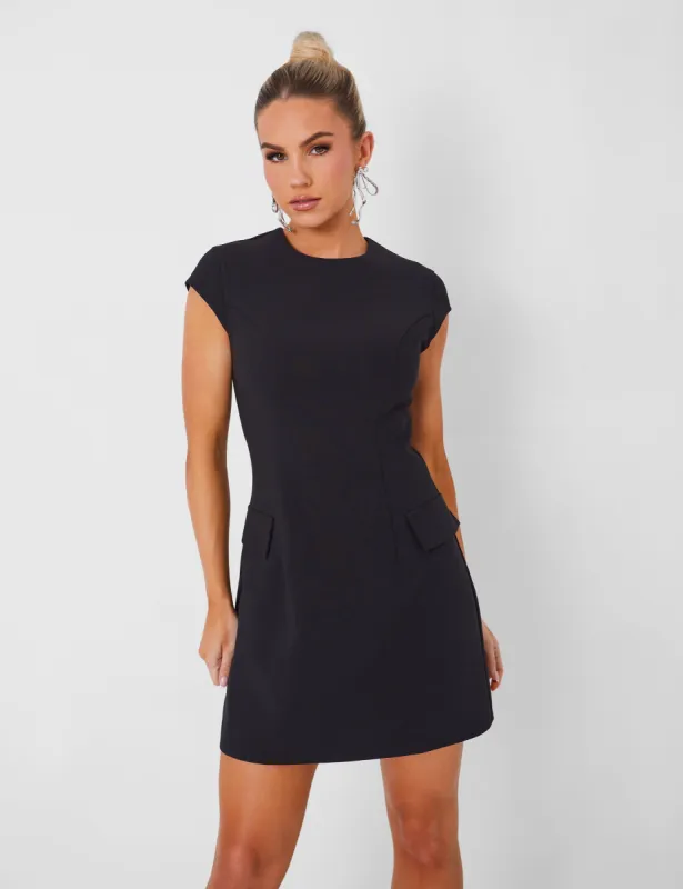 Kaiia Tailored Pocket Detail Mini Shift Dress in Black sold by Public Desire