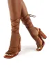 Mollie Tan Pu Wide FIt Lace Up Block Heels sold by Public Desire