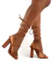 Mollie Tan Pu Wide FIt Lace Up Block Heels sold by Public Desire