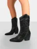 Howdy Black PU Pointed Toe Western Cowboy Block Ankle Boots sold by Public Desire