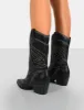 Howdy Black PU Pointed Toe Western Cowboy Block Ankle Boots sold by Public Desire