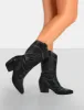 Howdy Black PU Pointed Toe Western Cowboy Block Ankle Boots sold by Public Desire