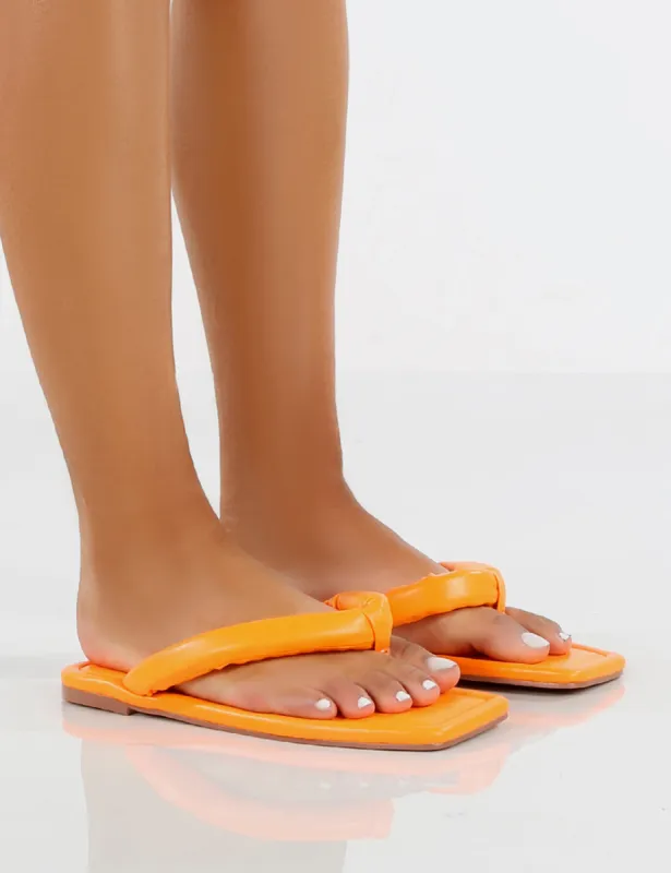 Admit Orange PU Padded Toe Thong Strap Flat Sandals sold by Public Desire