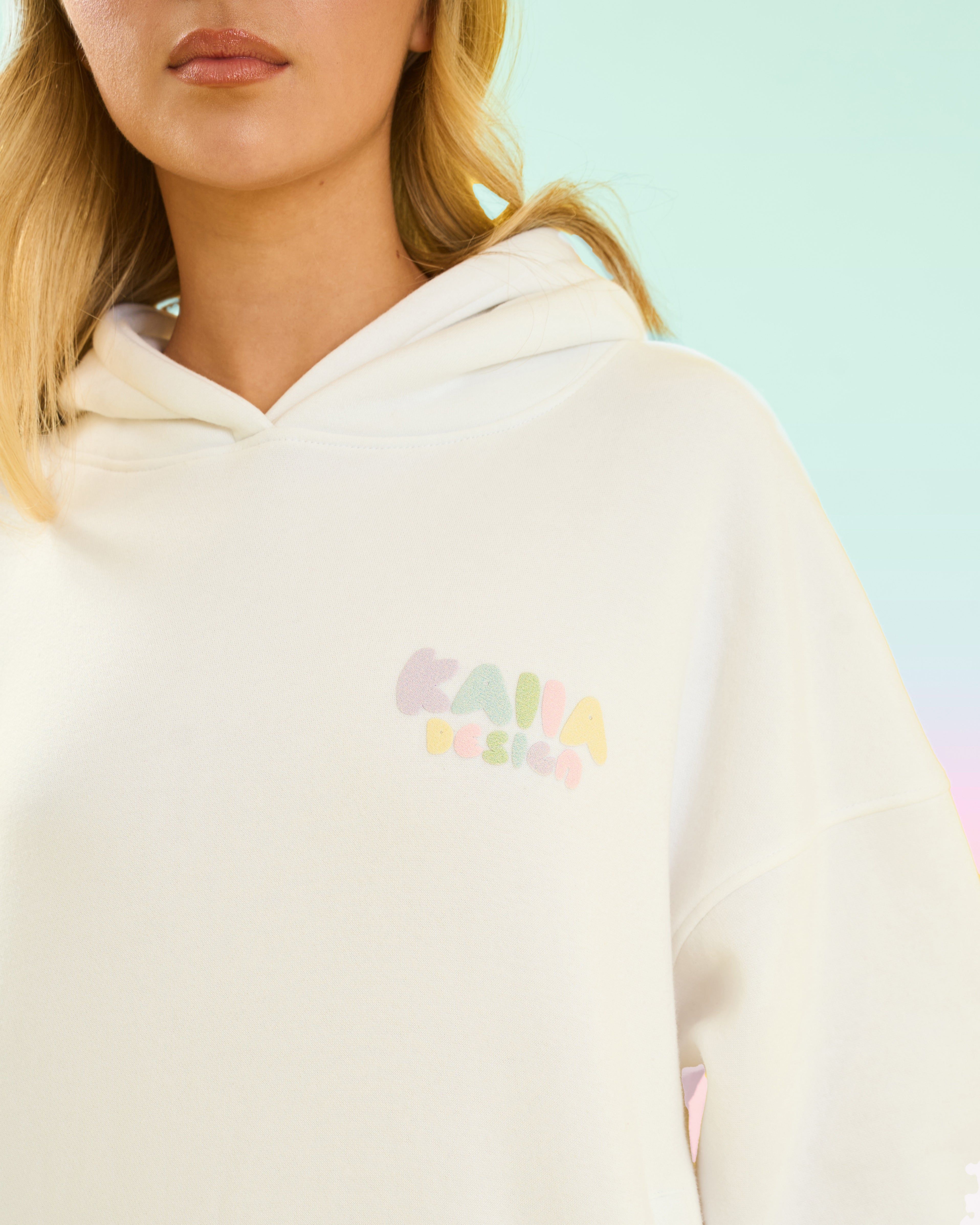 Kaiia Design Bubble Logo Oversized Hoodie Cream & Rainbow sold by Public Desire product image thumbnail 3