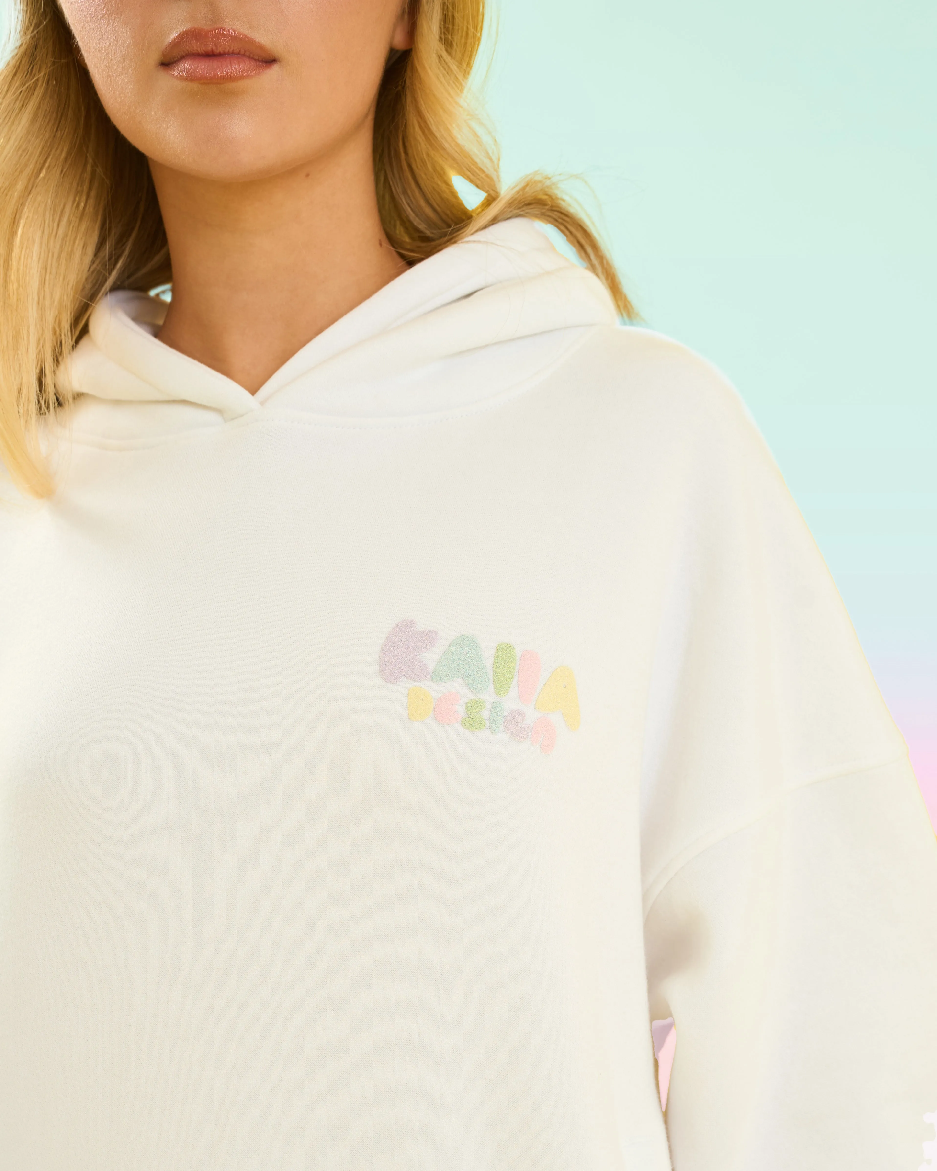 Kaiia Design Bubble Logo Oversized Hoodie Off White & Rainbow sold by Public Desire product image thumbnail 5