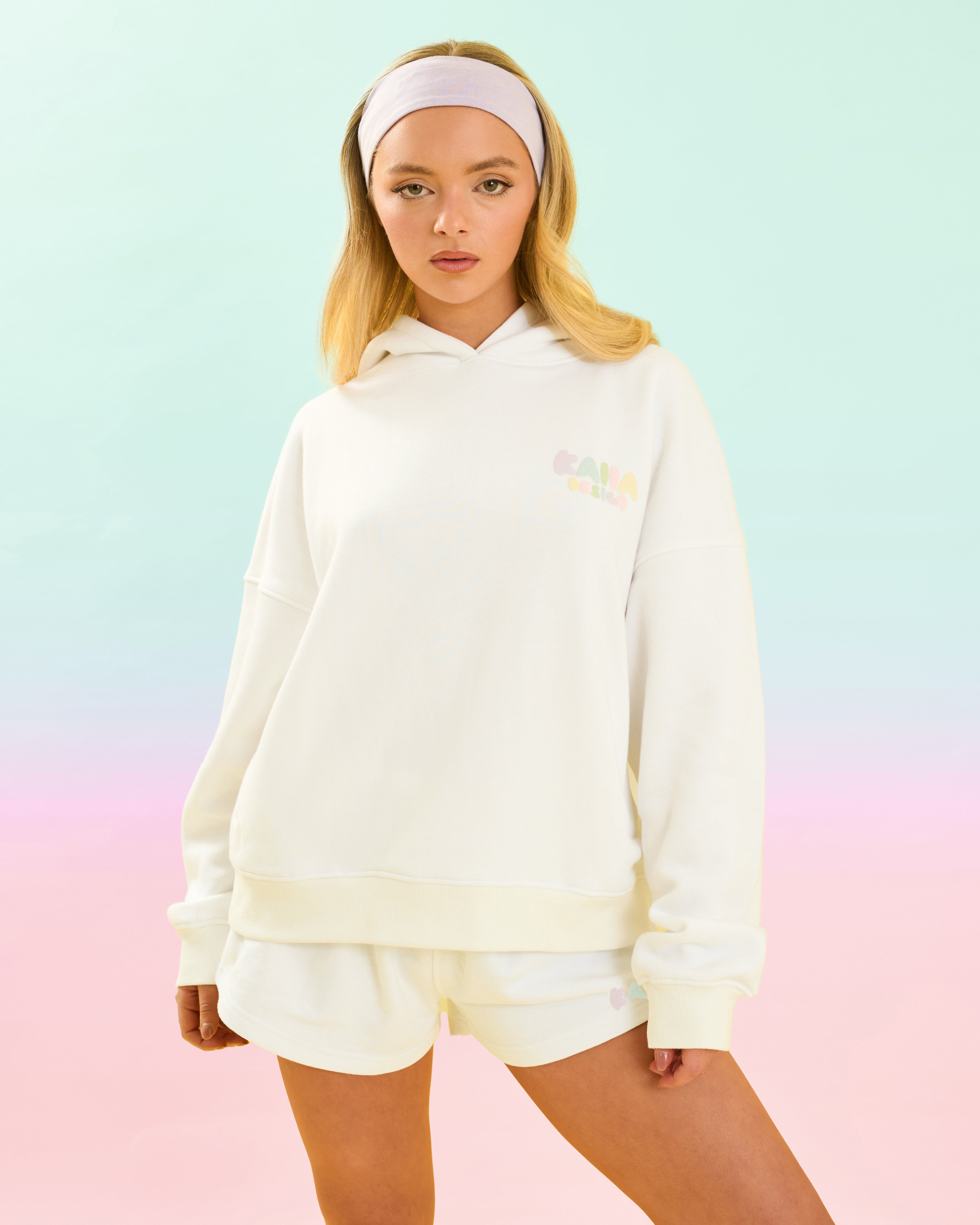 Kaiia Design Bubble Logo Oversized Hoodie Cream & Rainbow sold by Public Desire product image thumbnail 2