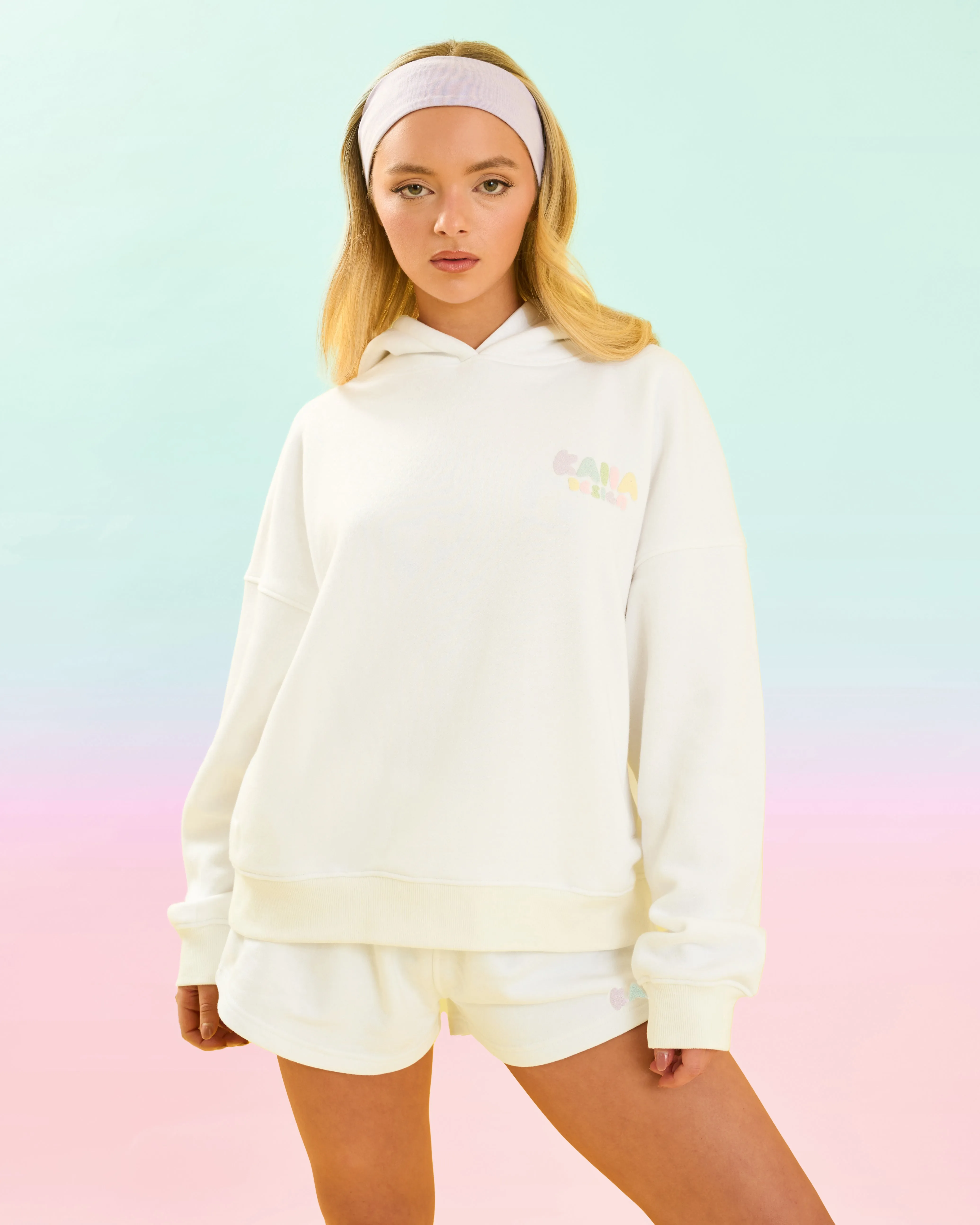 Kaiia Design Bubble Logo Oversized Hoodie Off White & Rainbow sold by Public Desire product image thumbnail 4