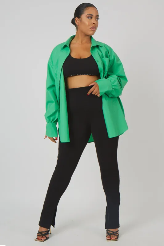 Curve Split Hem Ribbed Leggings Black sold by Public Desire