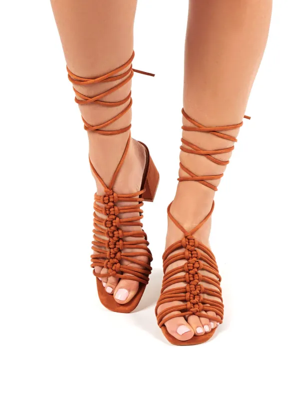 Bali Tan Faux Suede Lace up Mid Heel sold by Public Desire