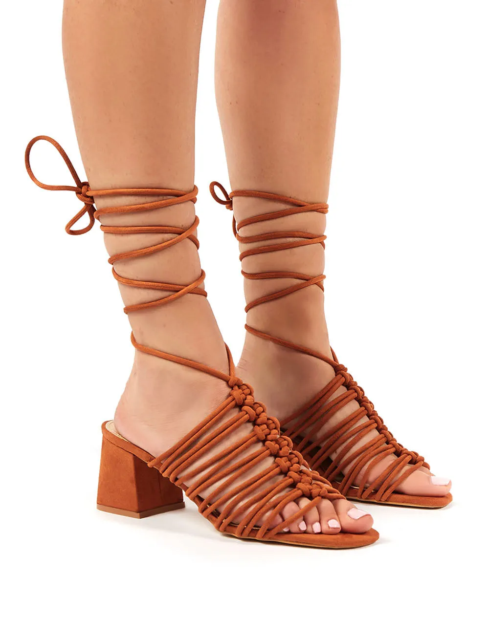 Bali Tan Faux Suede Lace up Mid Heel sold by Public Desire product image thumbnail 4