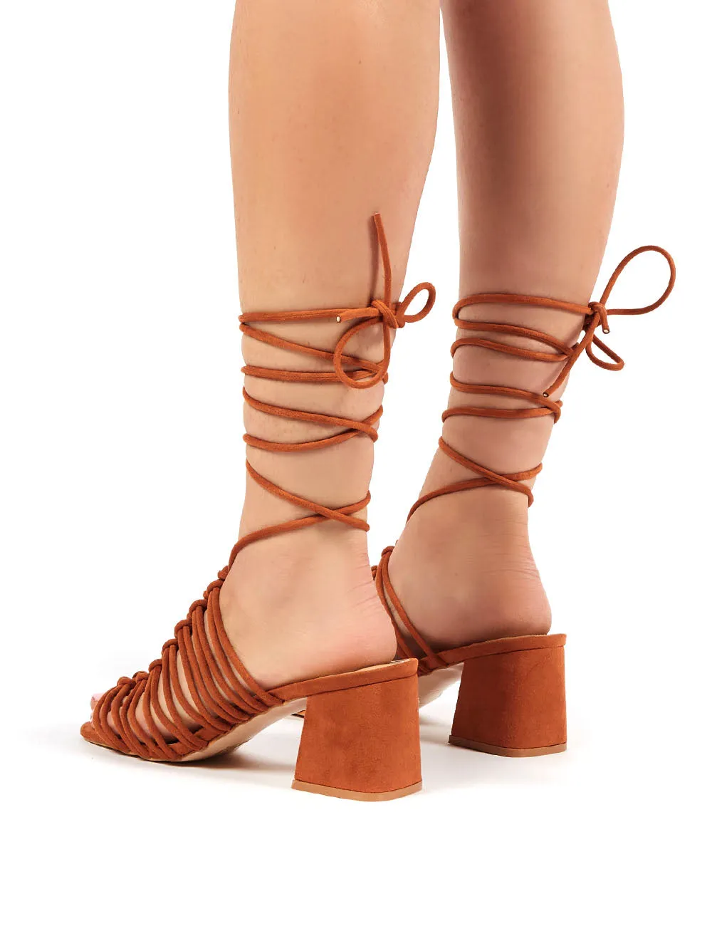 Bali Tan Faux Suede Lace up Mid Heel sold by Public Desire product image thumbnail 3