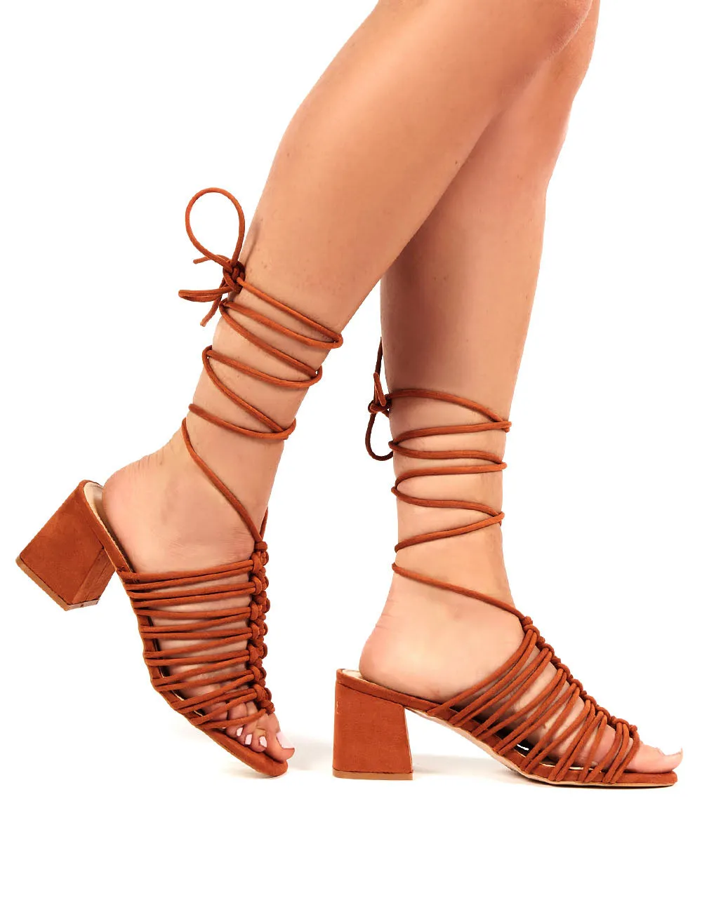 Bali Tan Faux Suede Lace up Mid Heel sold by Public Desire product image thumbnail 2