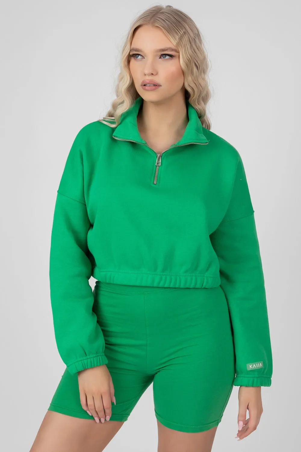 Oversized Half Zip Gathered Hem Sweat Green sold by Public Desire product image thumbnail 2