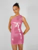 One Shoulder Ruched Metallic Mini Dress Pink sold by Public Desire