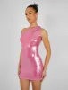 One Shoulder Ruched Metallic Mini Dress Pink sold by Public Desire