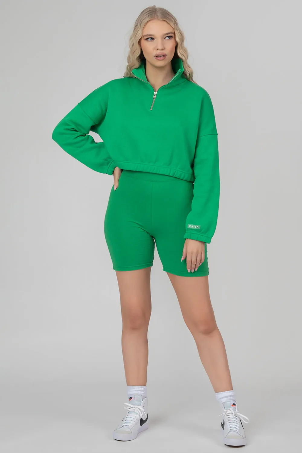 Oversized Half Zip Gathered Hem Sweat Green sold by Public Desire