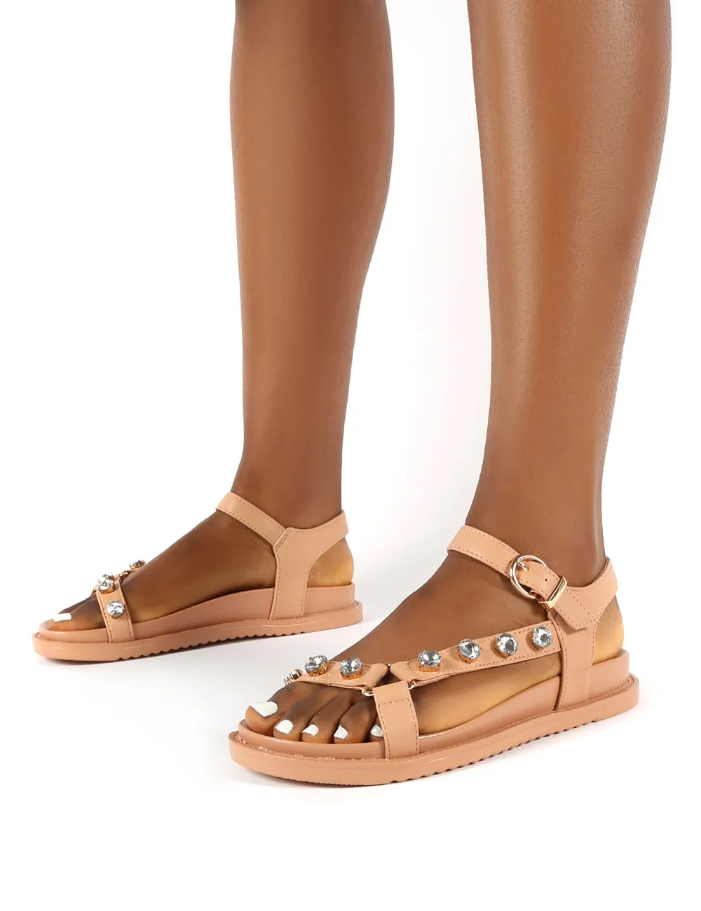 Sadie Beige Jewel Detail Flat Sandal sold by Public Desire product image thumbnail 4