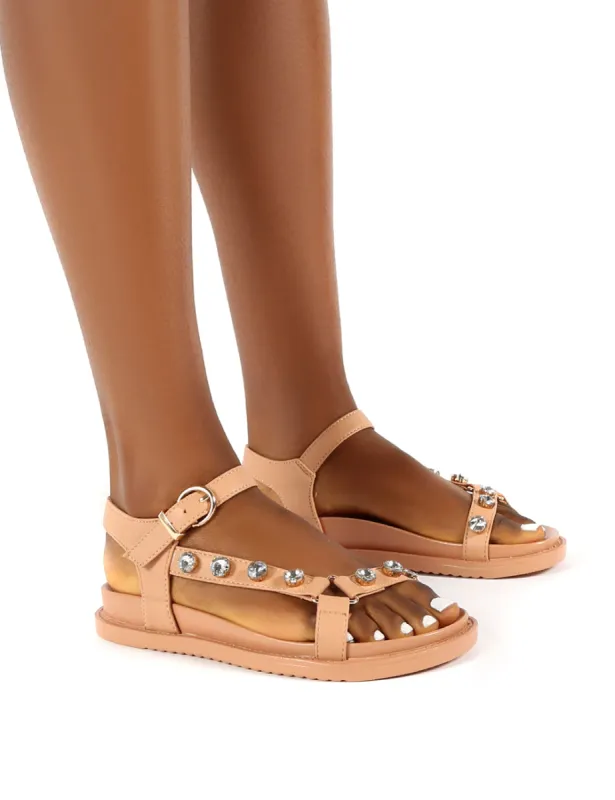 Sadie Beige Jewel Detail Flat Sandal sold by Public Desire