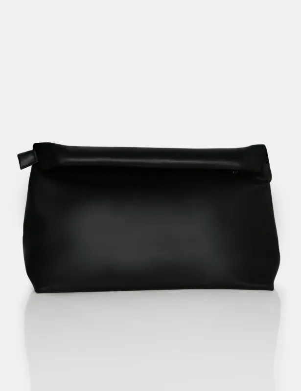 The Aria Black Folded Detail Clutch Bag sold by Public Desire
