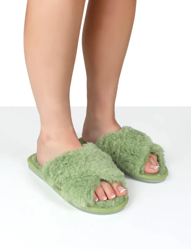 Nightcap Green Cross Strap Slippers sold by Public Desire
