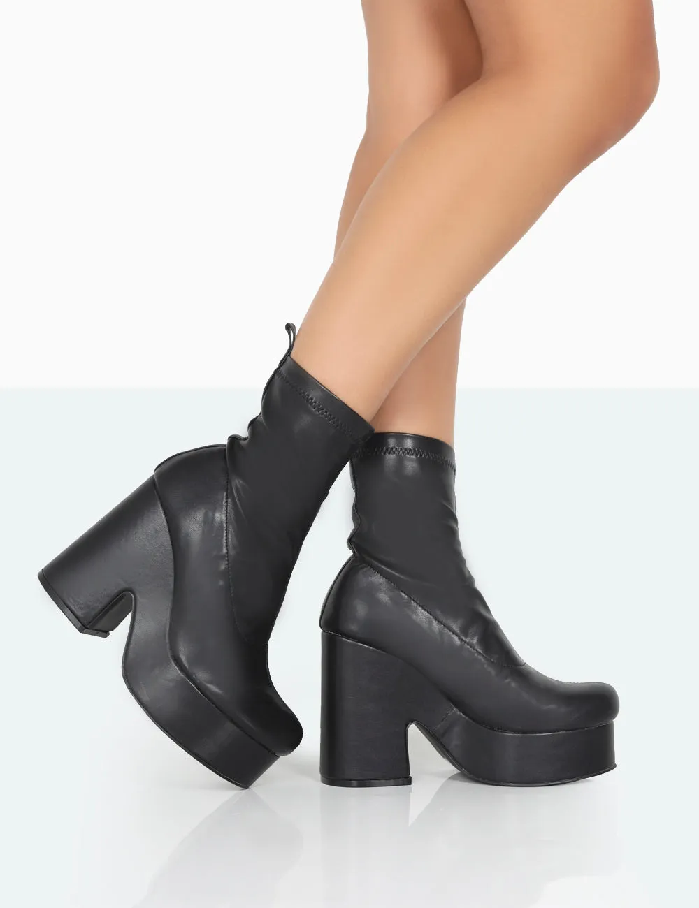 Trix Black Stretch PU Platform Ankle Boots sold by Public Desire product image thumbnail 2