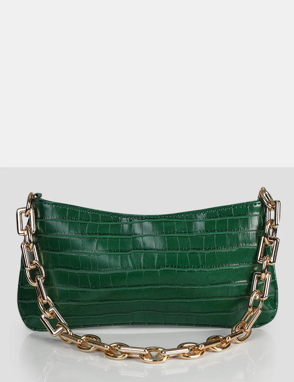 The Sadie Green Croc Chain Detail Shoulder Bag sold by Public Desire