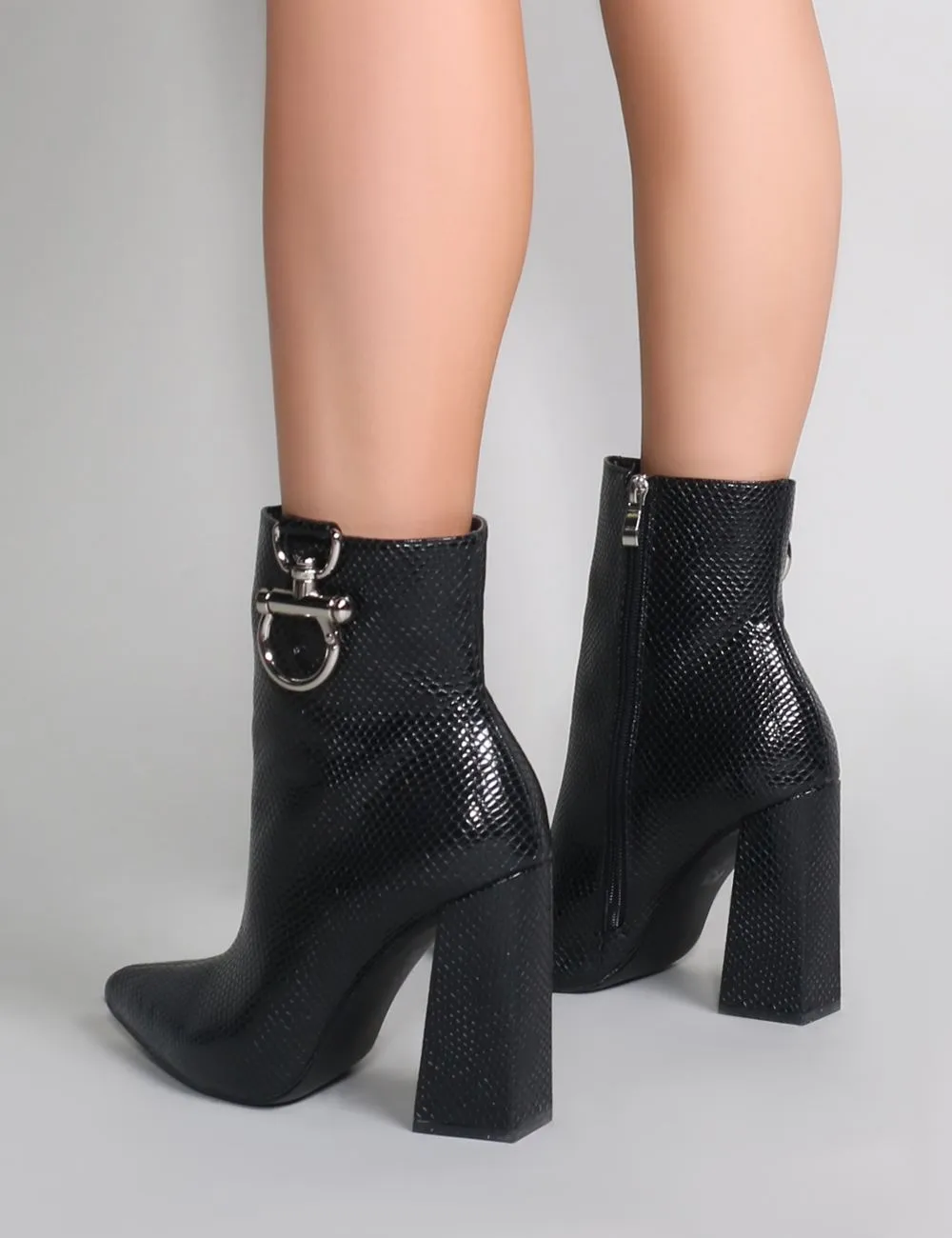 Forever Metal Trim Ankle Boots in Black Mock Croc sold by Public Desire product image thumbnail 4