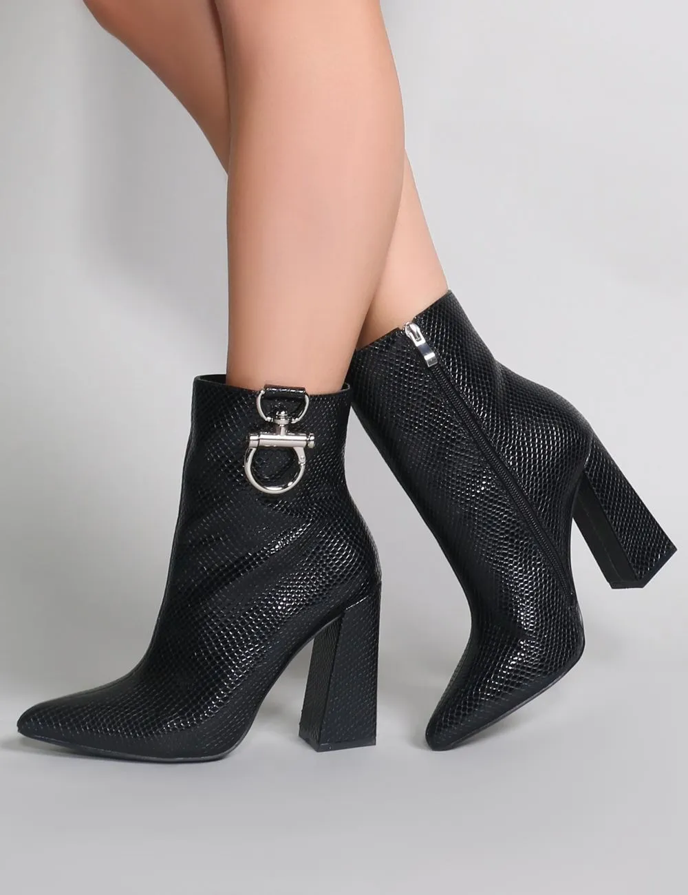 Forever Metal Trim Ankle Boots in Black Mock Croc sold by Public Desire product image thumbnail 3