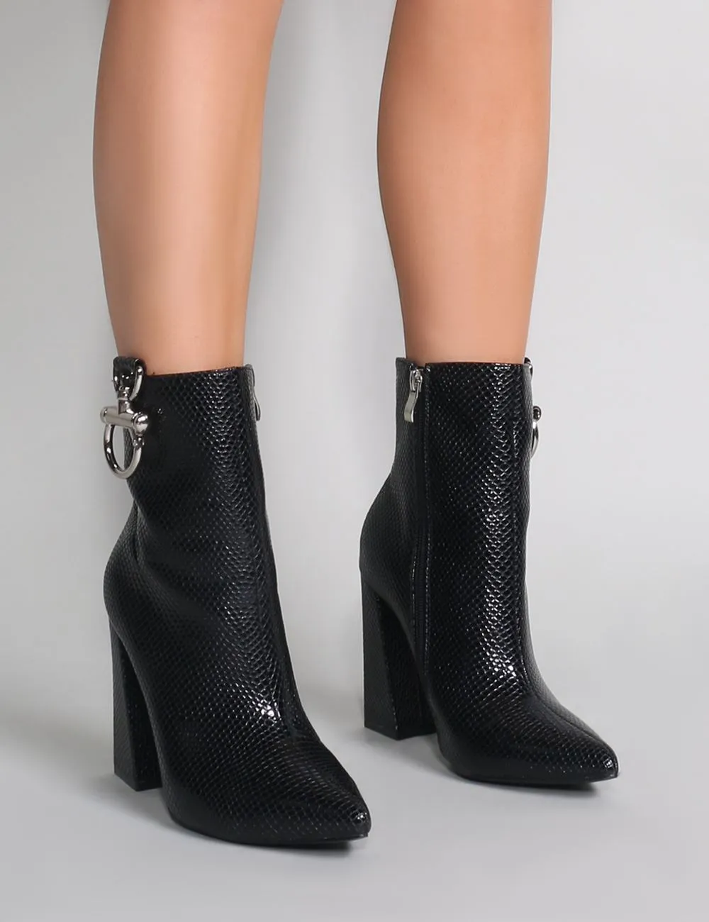 Forever Metal Trim Ankle Boots in Black Mock Croc sold by Public Desire product image thumbnail 2