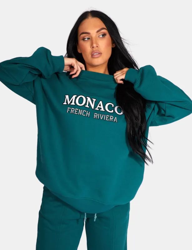 Monaco Embroidered Sweatshirt Forest Green sold by Public Desire