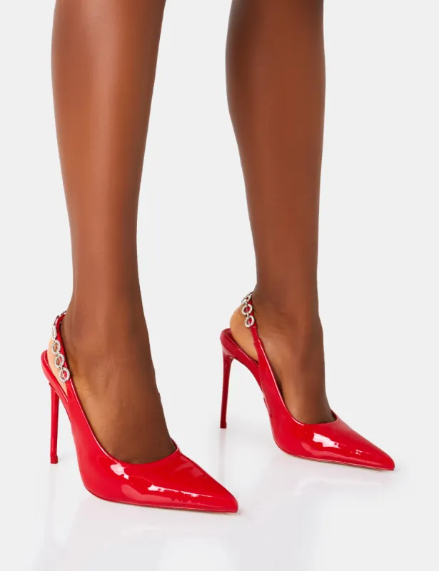 Leanna Red Patent Diamante Slingback Court Stiletto Heel sold by Public Desire