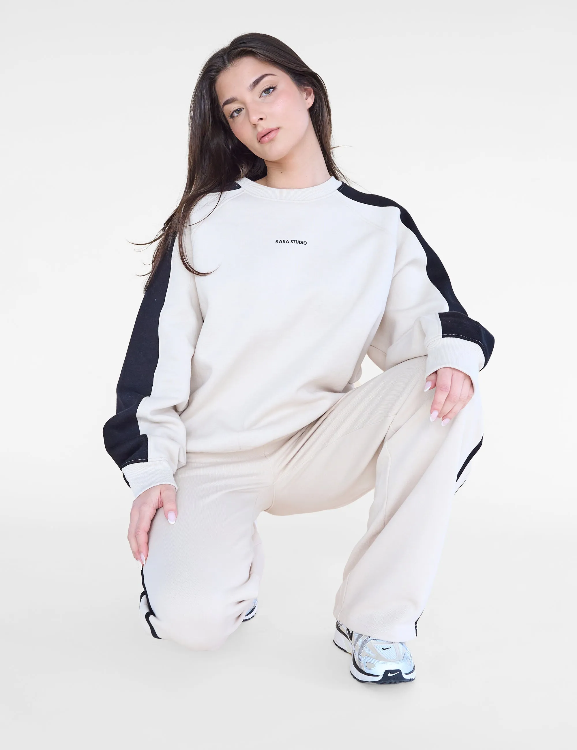 Kaiia Studio Contrast Panel Oversized Sweatshirt Stone & Black sold by Public Desire product image thumbnail 4