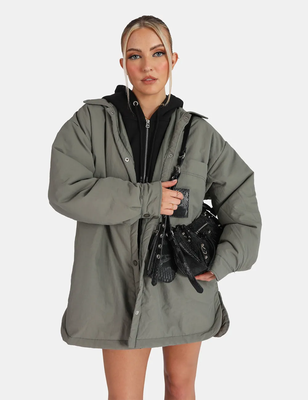 Padded Oversized Shacket Slate sold by Public Desire