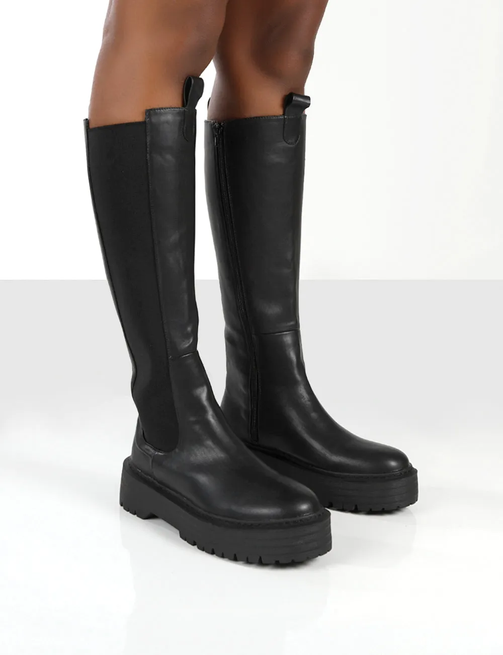 Andi Black Knee high Chunky Sole Boots sold by Public Desire