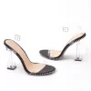 Trick Studded Clear Perspex Heels in Black sold by Public Desire