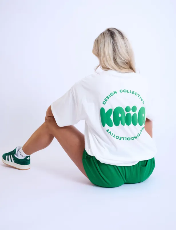Kaiia Design Bubble Logo Oversized T-Shirt Off White & Green sold by Public Desire