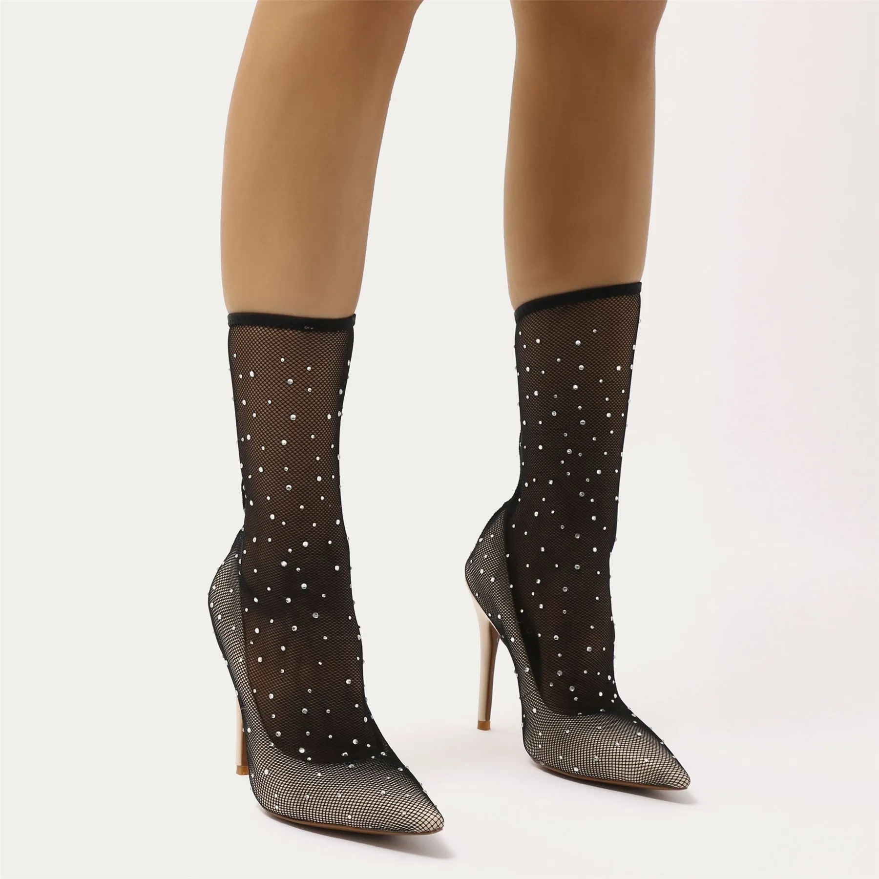 Vogue Diamante Fishnet Pointed Court Stilettos in Nude sold by Public Desire product image thumbnail 2