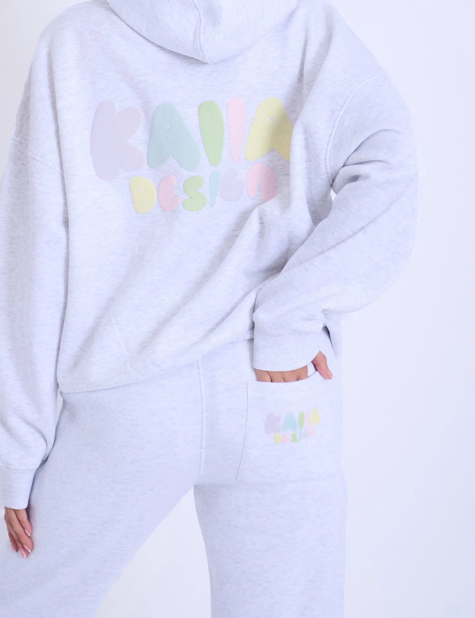 Kaiia Bubble Logo Wide Leg Sweat Pants Light Grey Marl & Rainbow sold by Public Desire product image thumbnail 4