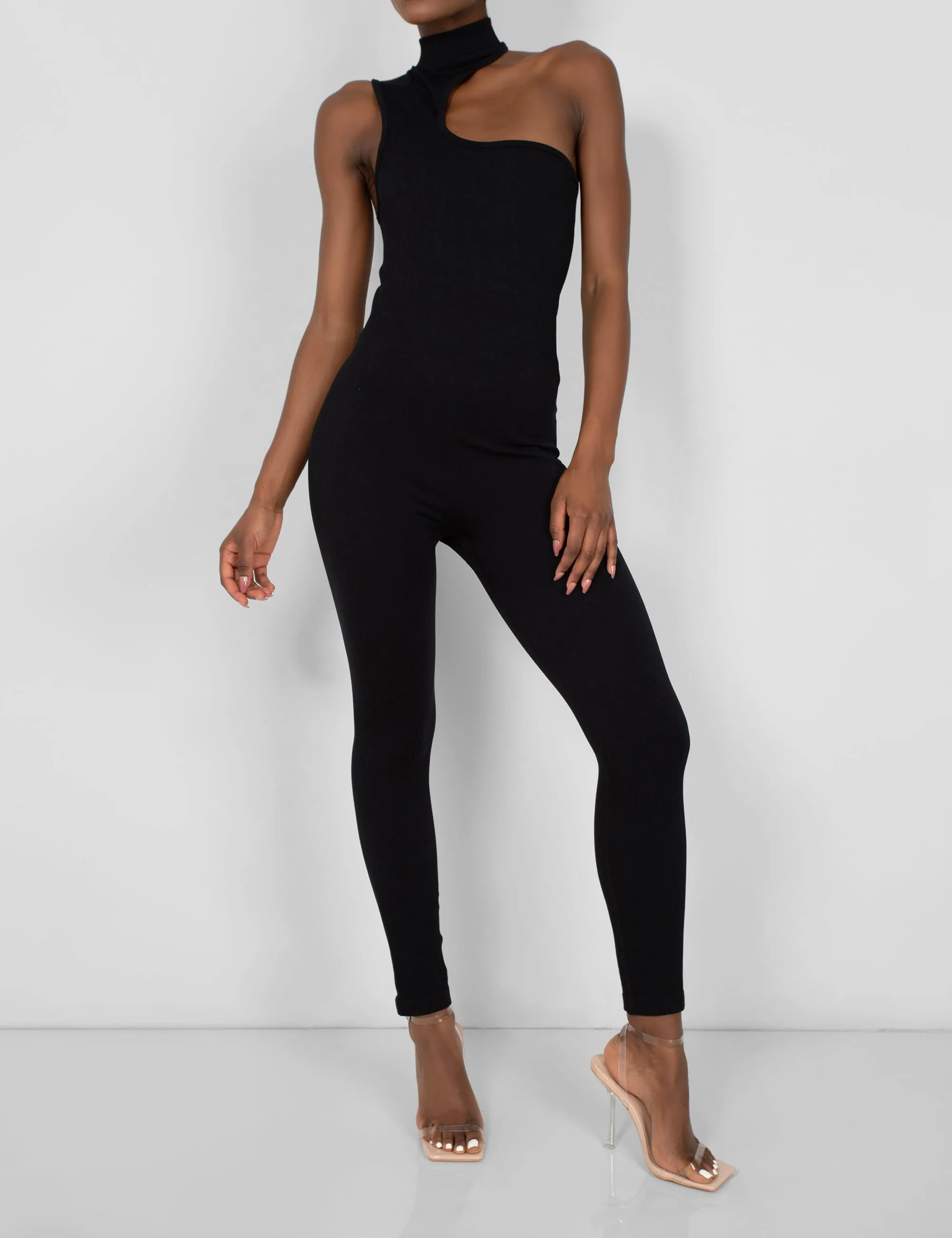 Seamless Asymmetric Neck Jumpsuit Unitard Black sold by Public Desire product image thumbnail 3