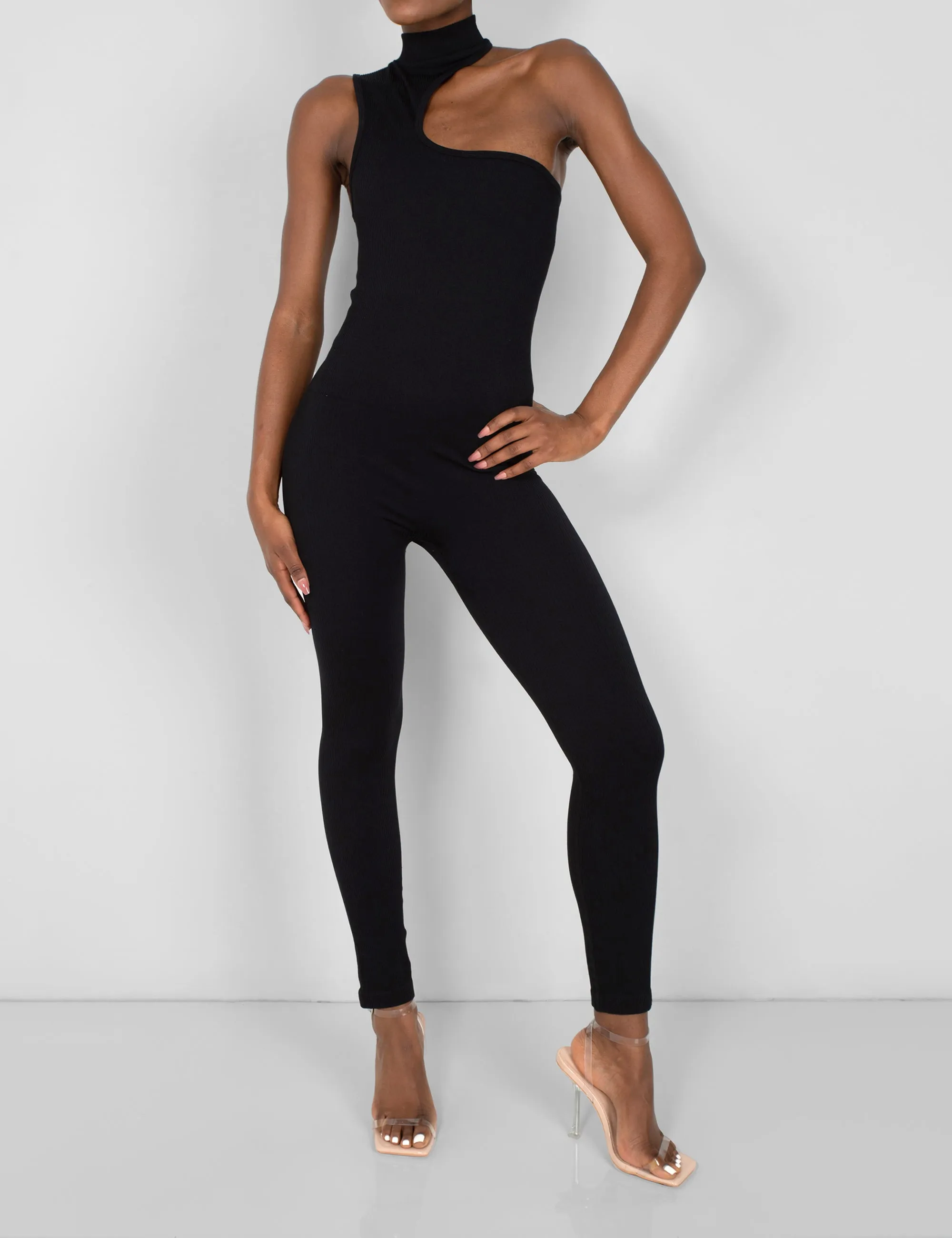 Seamless Asymmetric Neck Jumpsuit Unitard Black sold by Public Desire product image thumbnail 4