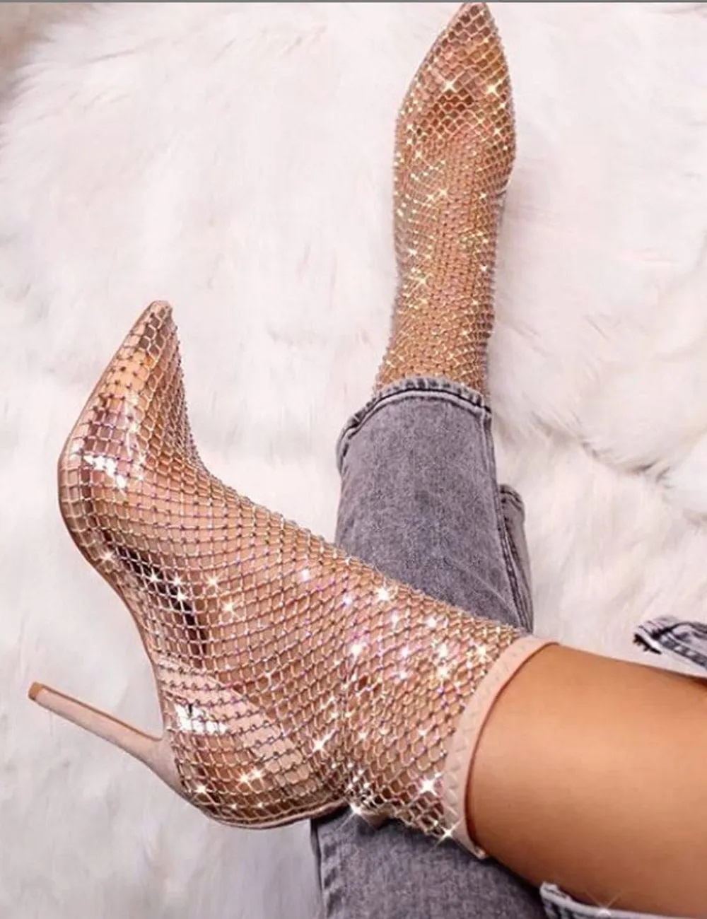 Diamond Nude Diamante Fishnet Stiletto High Heels Parallel