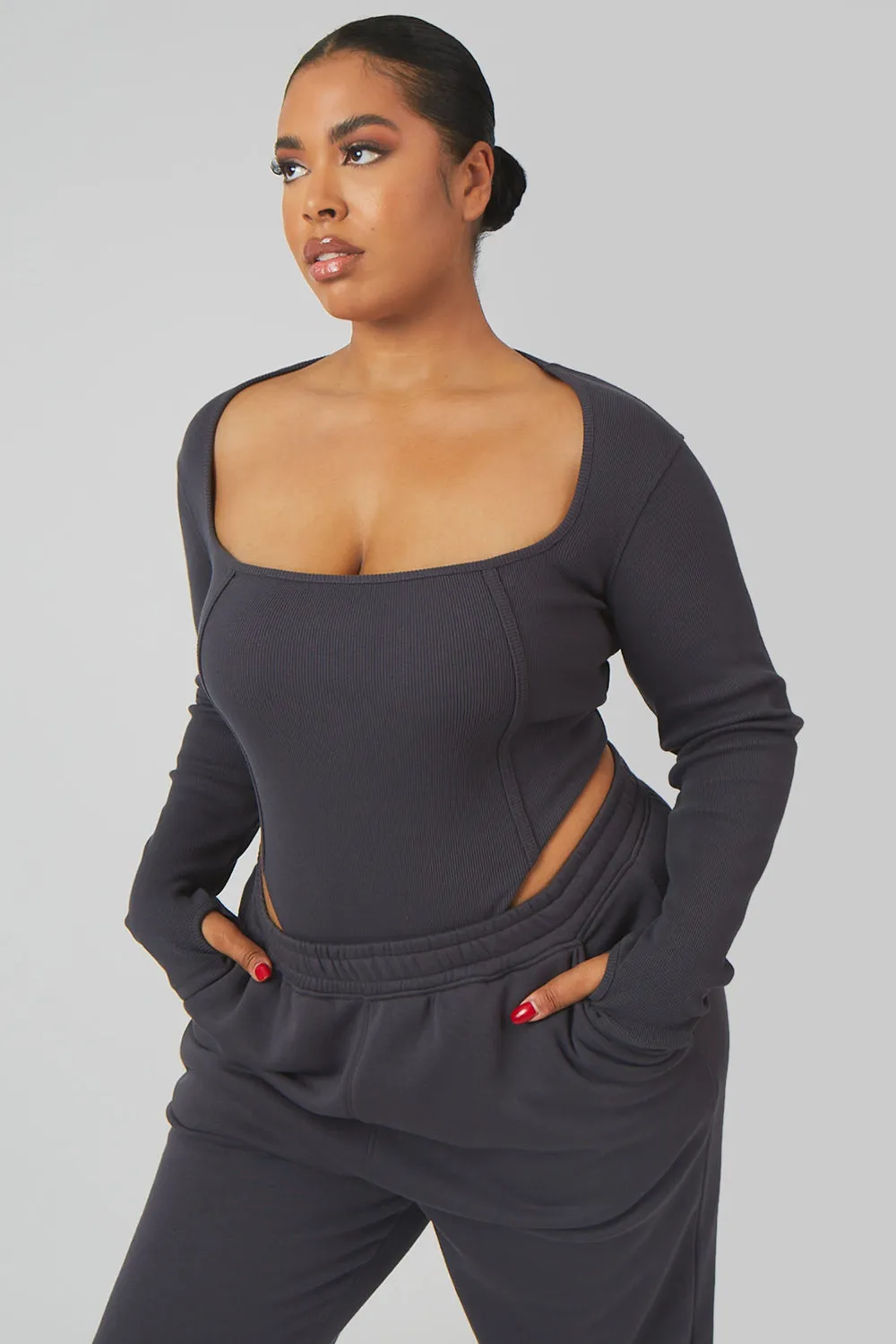 Curve Extreme High Leg Bodysuit Dark Grey sold by Public Desire product image thumbnail 2