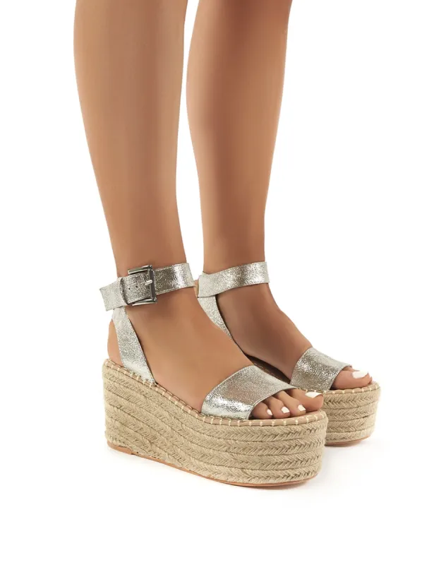 Saffy Silver Espadrille Flatform Sandals sold by Public Desire