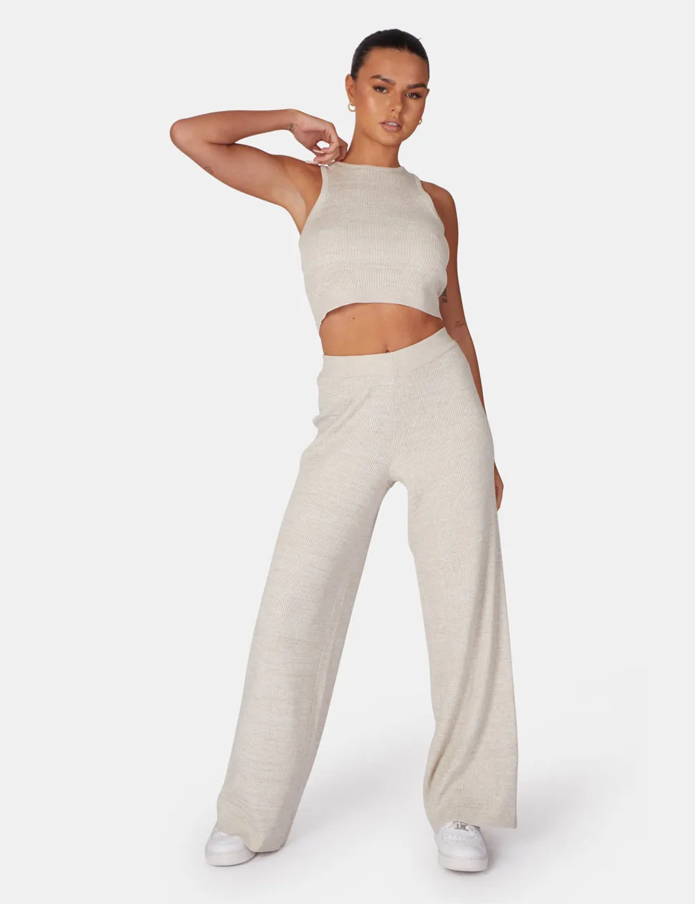 V Front Low Waisted Wide Leg Knitted Trousers Oatmeal sold by Public Desire product image thumbnail 2