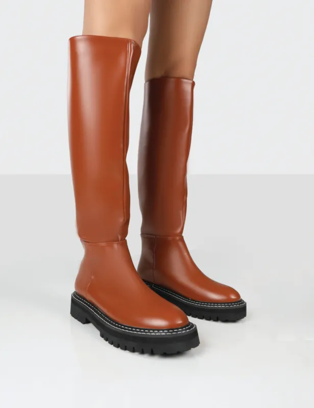 Dana Tan Pu Chunky Sole Knee High Boots sold by Public Desire