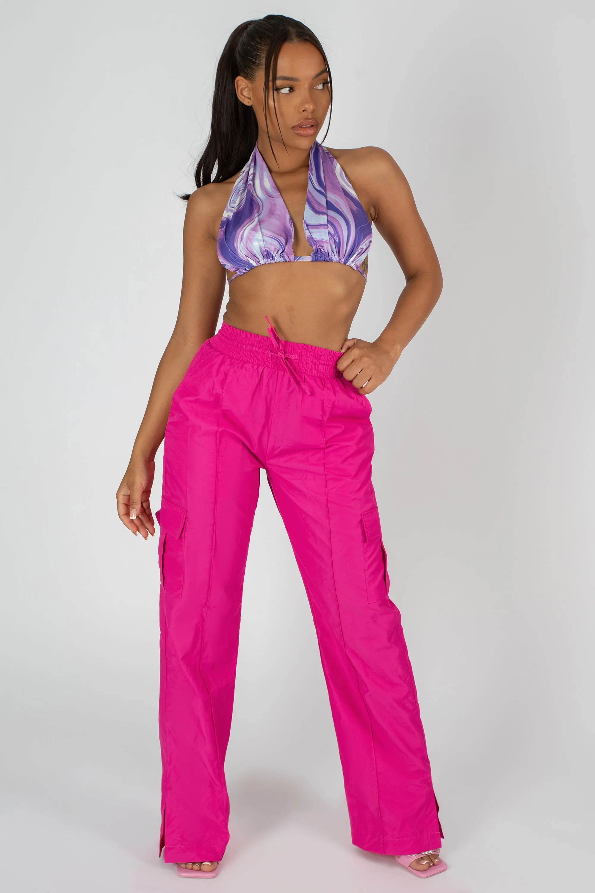 Split Hem Wide Leg Cargo Pocket Trouser Pink sold by Public Desire