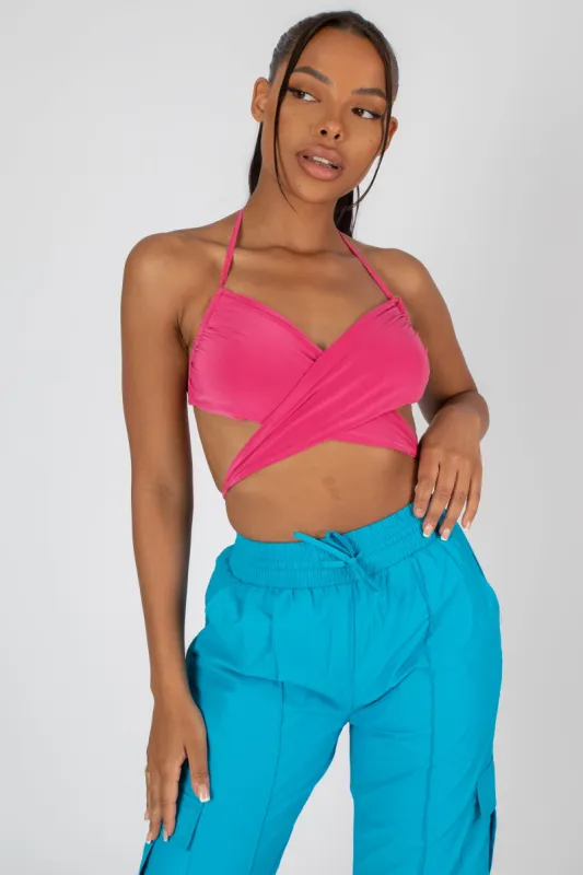 90's Butterfly Slinky Wrap Top Pink made by Public Desire