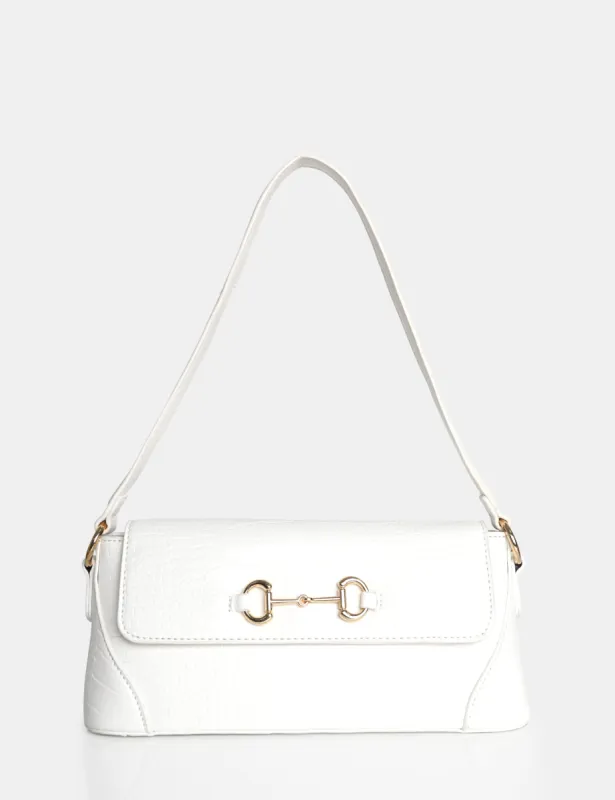 The Issy White Croc Pu Buckle Shoulder Bag sold by Public Desire