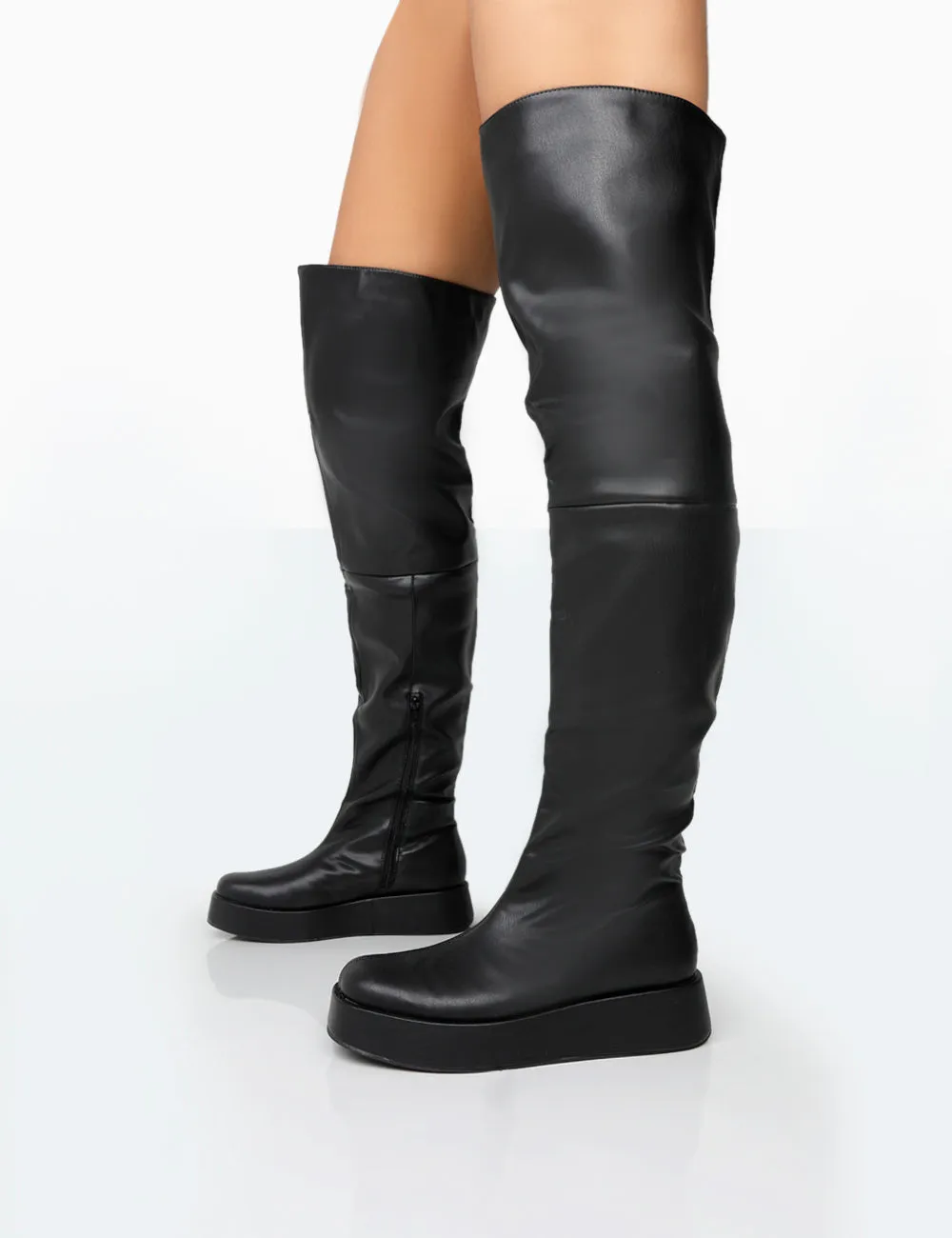 Erica Wide Fit Black Pu Chunky Platform Over The Knee Boots sold by Public Desire product image thumbnail 3
